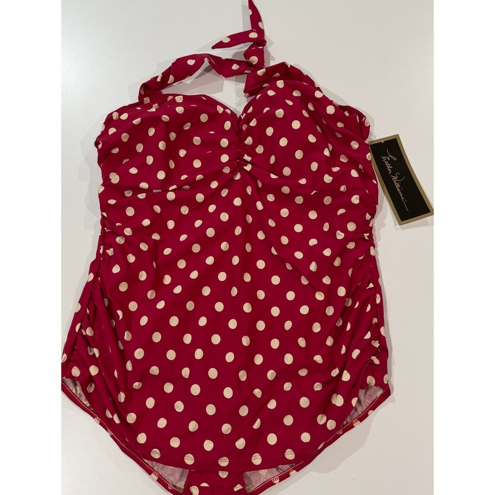 Esther Williams Women Red White Polka Dot Halter One Piece Swimsuit‎ 26W 4XL NWT